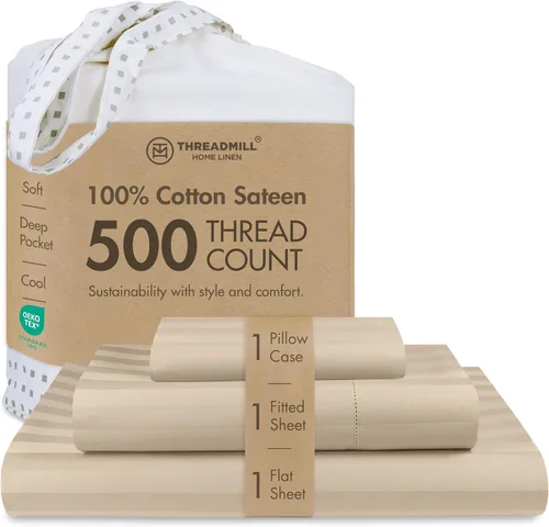 Miniatura 21 de Threadmill - Sábanas de algodón de lujo para hotel, tamaño King, 100% algodón, 500 hilos con bolsillo profundo, ajuste cómodo, suaves y frescas