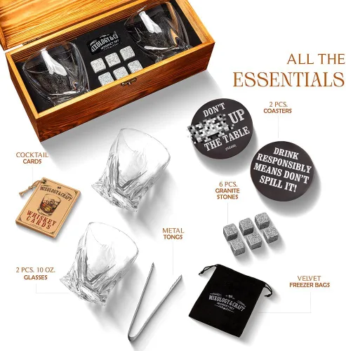 Miniatura 5 de Mixology & Craft Juego de whisky - 12 piezas con piedras de granito, vasos y posavasos