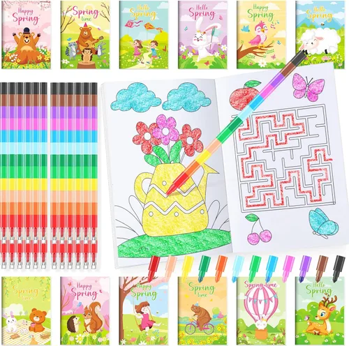 Miniatura 25 de BenLouis 24 mini libros para colorear del espacio exterior para niños con 24 crayones apilables, regalos de fiesta de astronautas, libros