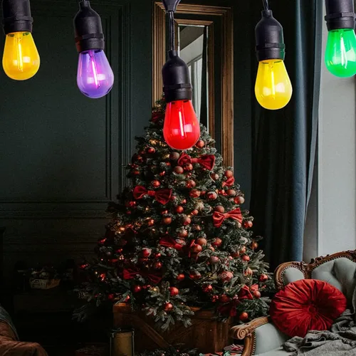 Miniatura 9 de Paquete de 15 bombillas LED S14 moradas de repuesto para luces de Halloween para exteriores, 1 W, bombilla de filamento LED Edison vintage, base