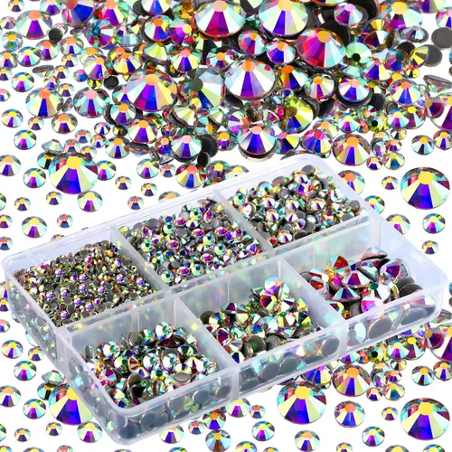 Miniatura 7 de 4000 unidades de diamantes de imitación termoadhesivos AB transparentes con parte trasera plana, diamantes de imitación de cristal redondos a granel