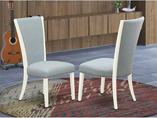 Miniatura 2 de East West Furniture VEP2T15 Verona Parson - Juego de 2 sillas de comedor acolchadas de tela de lino azul bebé con ribete de cabeza de clavo