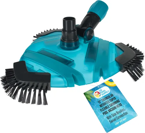 Miniatura 9 de U.S. Pool Supply Cabezal de Aspiradora Triangular Deluxe con Peso para Piscina con Cepillos Laterales, Conexión Giratoria, Mango EZ Clip - Para