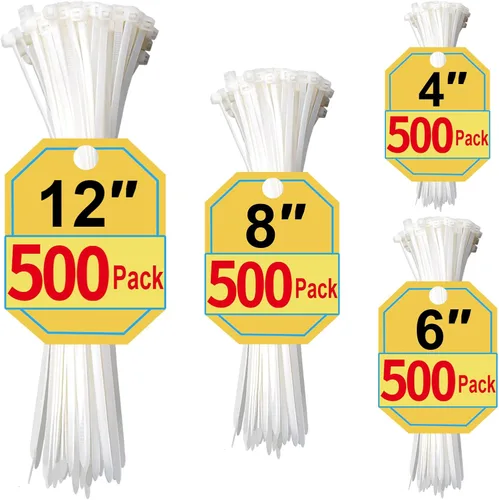 Miniatura 10 de Bridas de plástico, bridas blancas de varios tamaños 4+6+8+12 pulgadas, paquete de 400, bridas para cables blancas, bridas transparentes, bridas