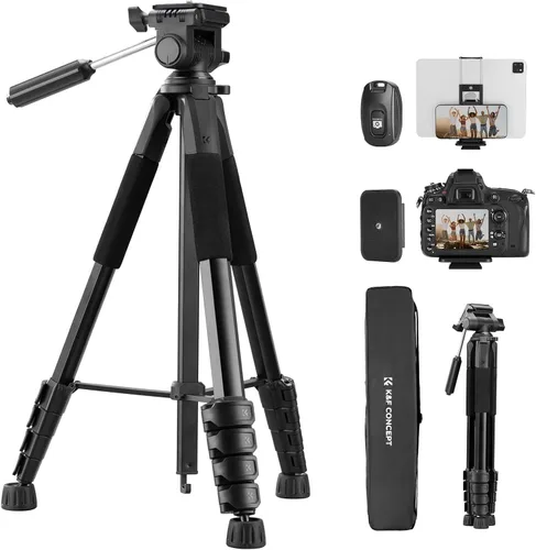 K&F CONCEPT Trípode para cámara, 75 pulgadas, ligero, portátil, para viajes al aire libre, trípodes DSLR para cámara, teléfono, grabación de video,
