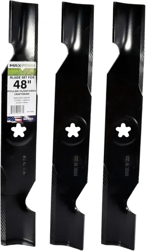 MaxPower 561735B Juego de 3 cuchillas para muchos cortacéspedes de 48 pulgadas Cut Craftsman, Husqvarna, Poulan que reemplaza a los OEM # 173920,