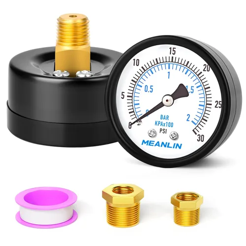 Miniatura 42 de MEANLIN MEASURE Manómetro de presión de bomba de pozo de 0-100 Psi, cara de dial de 2", NPT de 1/4", con buje hexagonal de 1/2" NPT y 3/8" NPT