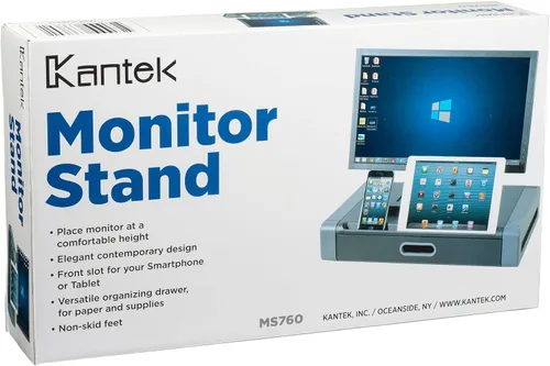 Miniatura 8 de Kantek Elevador de monitor con cajón y ranura para teléfono inteligente/tableta, 19 pulgadas de ancho x 11 pulgadas de profundidad x 4 pulgadas