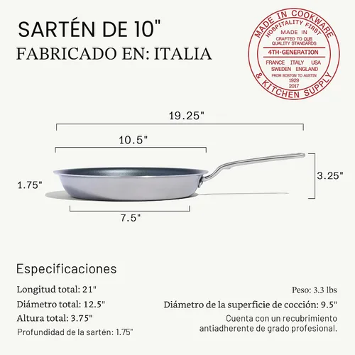 Miniatura 3 de Made In Utensilios de cocina ProCoat - Sartén antiadherente de 10 pulgadas (grafito) 5 capas de acero inoxidable recubierto antiadherente