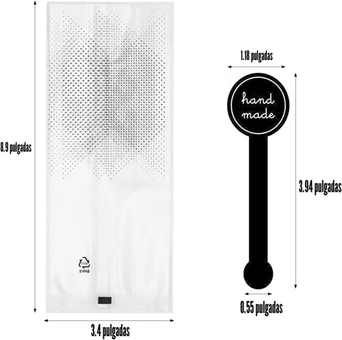 Miniatura 7 de (200 unidades) 100 bolsas de plástico translúcidas/bolsas de panadería con 100 calcomanías hechas a mano para galletas, pasteles, chocolate, dulces