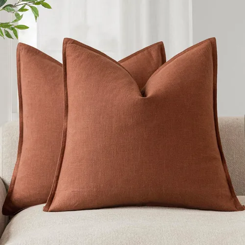 Miniatura 57 de Foindtower Paquete de 2 fundas de almohada decorativas de lino y liso, funda de cojín decorativa suave, estilo bohemio campestre para silla, sofá