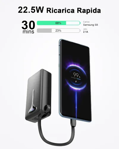 Miniatura 2 de Banco de energía de 10000mAh, Cargador portátil USB C 2025, Banco de energía de carga rápida de 22.5W con cable incorporado, Cargador de teléfono