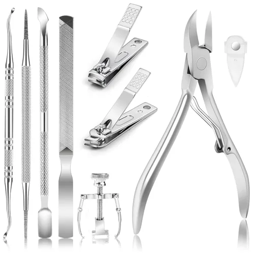 JTIEO Cortaúñas para dedos de los pies, podólogo, cortaúñas para uñas gruesas, kit de uñas de acero inoxidable para uñas encarnadas (plateado)
