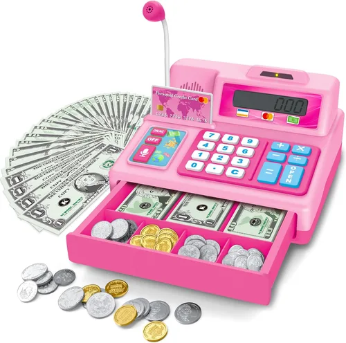 Miniatura 8 de Juguetes de Caja Registradora con Calculadora, Regalo para Niños de 3, 4, 5, 6, 7, 8+ Años, Set de 103 Piezas de Tienda de Comestibles