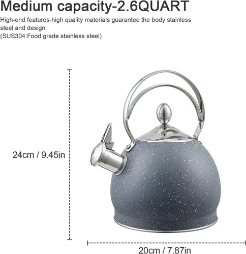 Miniatura 7 de Creative Home - Tetera silbante de acero inoxidable de 2.5 cuartos de galón con fondo de aluminio capsulado para agua caliente de ebullición rápida