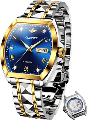 Miniatura 11 de OUPINKE - Reloj automático para hombre, diseño de esqueleto de diamante mecánico de cuerda automática, lujo, reloj de pulsera de cristal de zafiro