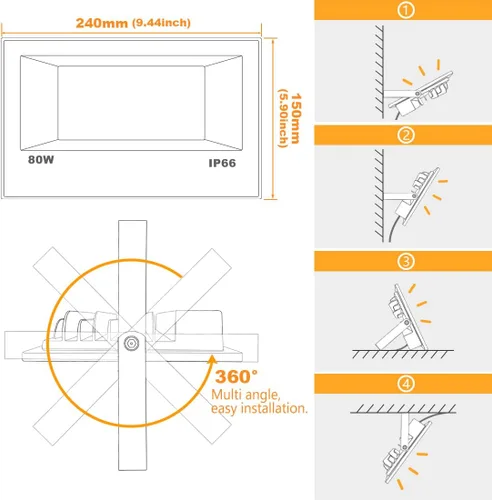 Miniatura 8 de Luz de inundación LED para exteriores, equivalente a 800 W, 8000 lúmenes, luz de paisaje RGB controlada por BRmesh aplicación, sin control remoto