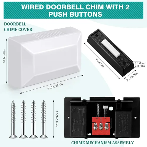 Miniatura 4 de Saillong Kit de timbre de puerta con cable, 2 botones de timbre iluminados de 16 V 10 VA con dos notas para timbre delantero, puerta trasera y Negro