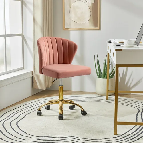 Miniatura 15 de HULALA HOME Silla de escritorio de oficina en casa con ruedas doradas, pequeña y linda silla de tocador con respaldo para dormitorio, asiento