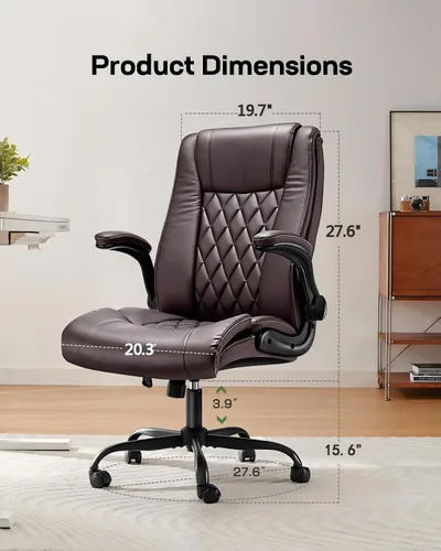 Miniatura 2 de Marsail Silla de oficina ejecutiva ergonómica con reposabrazos abatibles, piel sintética, altura ajustable, giratoria, color marrón