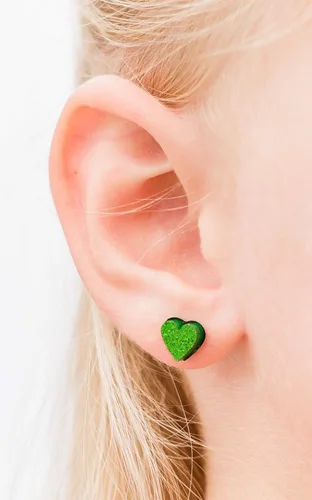 Miniatura 16 de Pendientes de botón de corazón acrílico con purpurina de acero inoxidable de 0.315 in