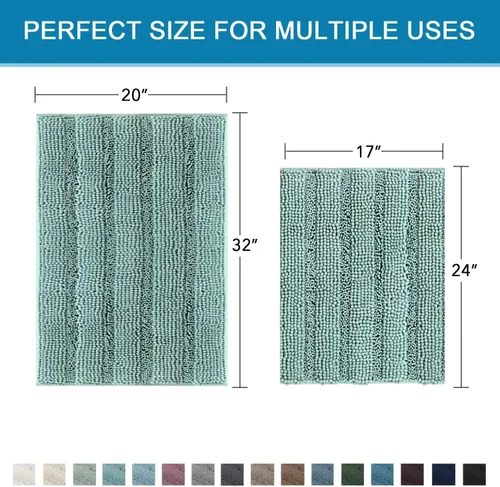 Miniatura 102 de H.VERSAILTEX Tapetes de baño antideslizantes para baño, alfombras de baño extragruesas de felpilla a rayas, tapetes de baño de 47" x 17", alfombras