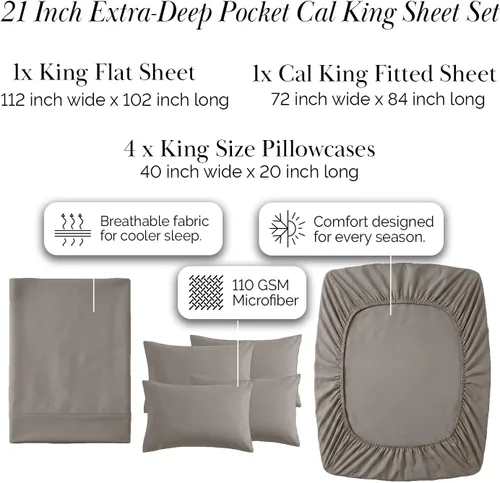 Miniatura 352 de Southshore Fine Living, Inc. Juego de 7 piezas de sábanas King divididas para cama ajustable, juego de sábanas King divididas con bolsillo de 21