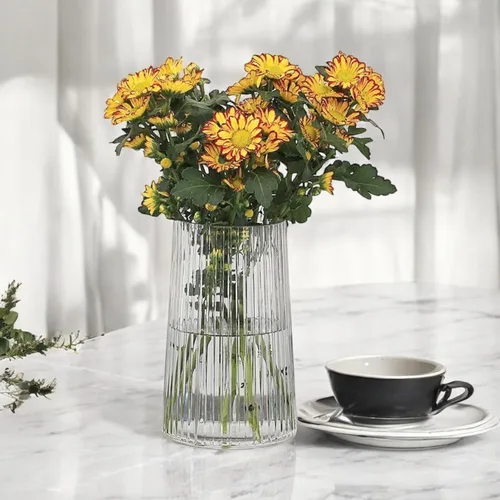 Miniatura 2 de Enova Floral Jarrón de vidrio acanalado transparente para flores, 4.0 pulgadas de ancho y 8.0 pulgadas de alto, florero de flores para ramo, moderno