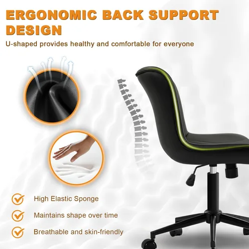 Miniatura 4 de Silla de oficina, silla de escritorio sin brazos con ruedas, ergonómicas y cómodas sillas de trabajo para computadora en casa, silla de tocador