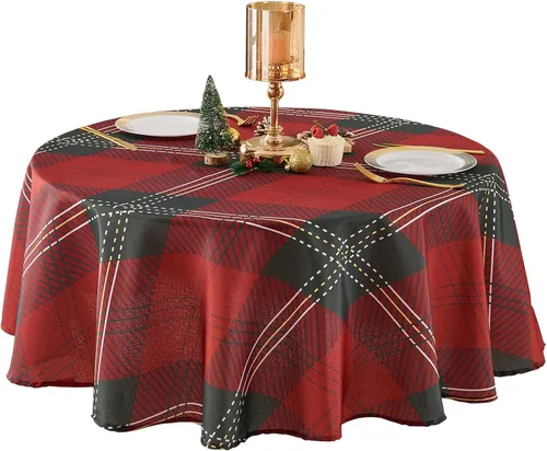 Miniatura 11 de Paquete de 2 manteles redondos de 90 pulgadas, manteles lavables de poliéster de lino decorativo para la mesa del comedor, banquetes, fiestas