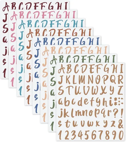 Miniatura 19 de Outus 576 piezas de 8 hojas de calcomanías autoadhesivas de vinilo, letras del alfabeto, números, buzones, calcomanías para decoración de aula