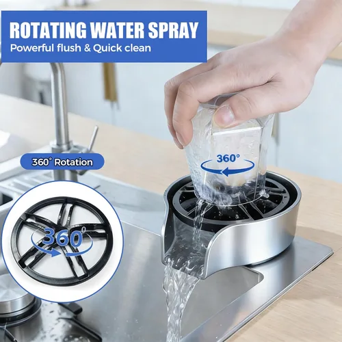 Miniatura 3 de Enjuague de vidrio para fregadero de cocina, enjuague de vidrio giratorio de 360 grados de alta presión con pistola rociadora extraíble, accesorio