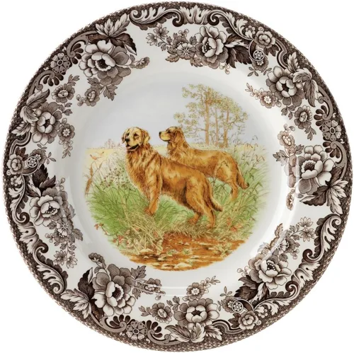Miniatura 27 de Spode Woodland - Plato de ensalada de porcelana fina, diseño de lucioperca con borde floral marrón, vajilla clásica de campo inglés para cenas