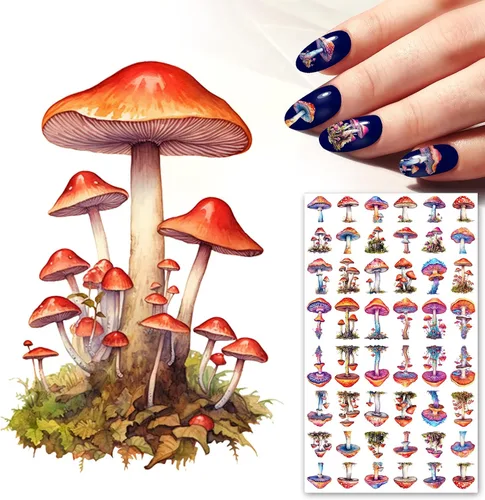 Miniatura 5 de Calcomanías para uñas (5 hojas) FLONZNAIL Ácido Psicodélico Setas Decoración de Uñas