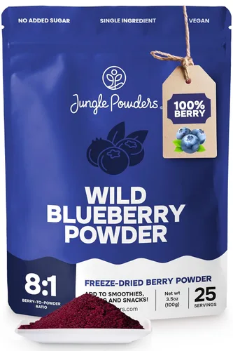 Jungle Powders Polvo de arándanos silvestres liofilizados Bolsa de 3.5 onzas en polvo de arándanos para batidos, extracto de horneado, arándanos