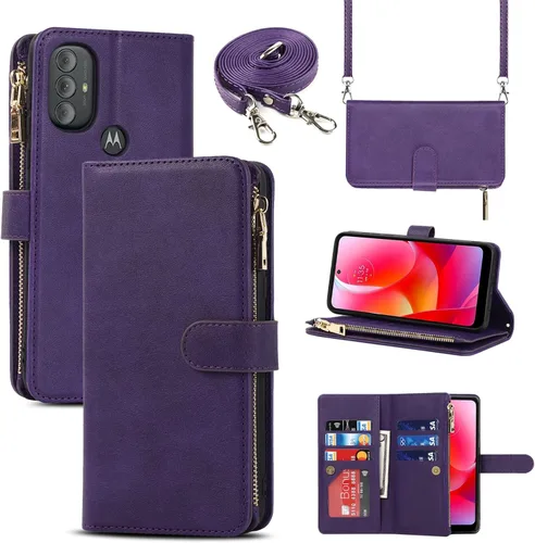 Miniatura 9 de Funda para Motorola Moto G Pure (2021)/Moto G Power (2022)/Moto G Play (2023) Funda tipo cartera, [9 ranuras para tarjetas] Collar cruzado ajustable