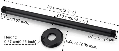Miniatura 6 de Brazo de ducha de 12 pulgadas y brida negro mate, brazo de ducha montado en el techo para cabezal de ducha de lluvia