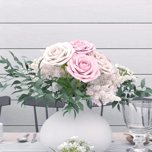 Miniatura 4 de Rosas artificiales realistas, 25 piezas de rosas falsas de aspecto real con tallo para ramos de boda, centros de mesa, despedidas de soltera