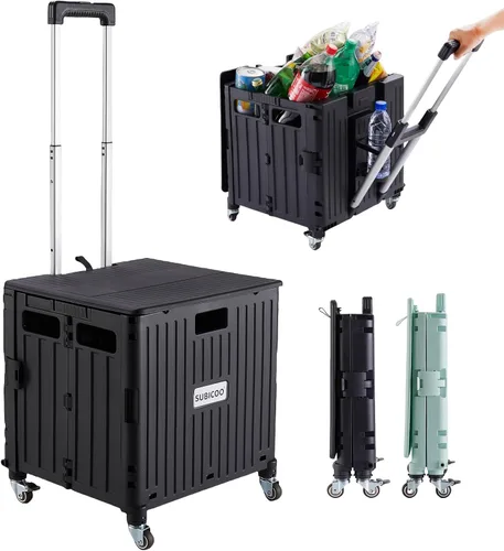 SUBICOO Carrito utilitario plegable portátil con ruedas, carrito de compras, caja de herramientas plegable, con tapa, en 4 ruedas giratorias, para