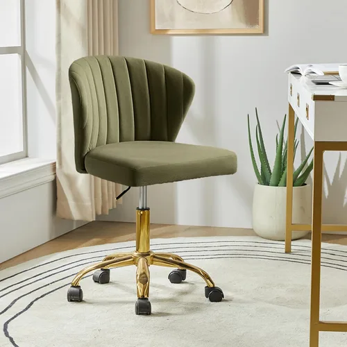 Miniatura 8 de TINA'S HOME Sillas de escritorio de oficina con ruedas y base dorada, moderna silla de oficina sin brazos de terciopelo, silla giratoria ajustable