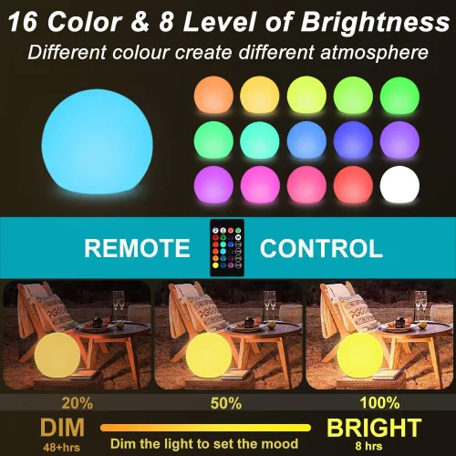Miniatura 2 de Luz solar de bola brillante de 12 pulgadas para exteriores, luz solar de globo de jardín con control remoto, RGB impermeable que cambia