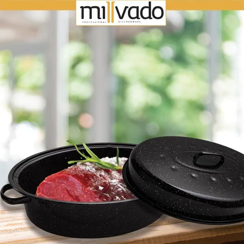 Miniatura 7 de Millvado Bandeja para Asar con Tapa, Bandeja para Asar Pavo, Capacidad Extra Grande de 15 libras, Asador de Horno de Granito de 18" Forma Ovalada