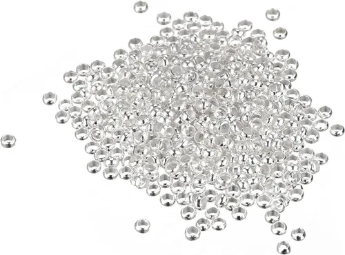 Miniatura 21 de uxcell 1000 cuentas redondas de engarzado, cuentas espaciadoras de extremo de crimpado de 0.079 pulgadas, pequeños topes para hacer pulseras y Oro