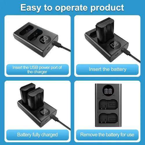 Miniatura 7 de EN-EL15 Batería de repuesto con cargador dual LCD - Batería de iones de litio de 2800 mAh para Nikon D850 D750 Z6II Z7II Z5 D500 D7500 D800 Z8 Zf