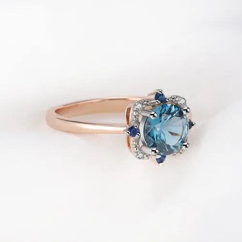 Miniatura 5 de Anillo de topacio chapado en plata de ley 925 para mujer, anillo de compromiso y boda de topacio azul