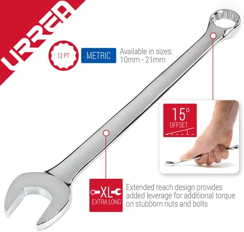 Miniatura 2 de Urrea Llave combinada de 12 puntas - 14mm extra larga, herramienta mecánica con alcance extendido y acabado de níquel-cromo - 1214ML Llave individual