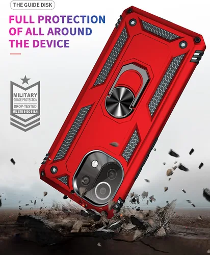Miniatura 5 de Funda para Xiaomi Mi 11 lite 5G con protector de pantalla, híbrida resistente a prueba de golpes, armadura militar, defensor, cubierta trasera Rojo