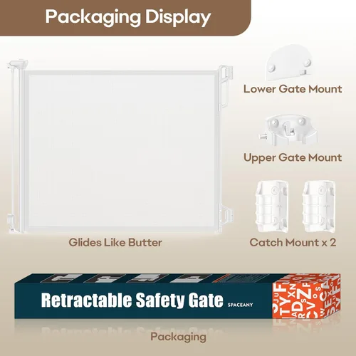 Miniatura 7 de Spaceany Puerta retráctil de seguridad para bebés o puerta de malla para perros, puerta retráctil de malla portátil duradera, fácil de usar