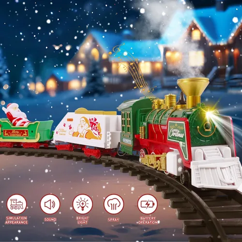 Miniatura 6 de TERRAMUS Juego de tren de Navidad – Juguetes de tren colgante con luz ahumada y sonido para niños y niñas, juego de tren alrededor debajo del árbol
