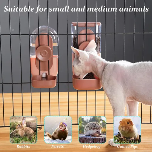 Miniatura 2 de Kenond Dispensador Automático Colgante de Comida y Agua para Mascotas de 35 oz, Conjunto de Comedero y Bebedero Automático por Gravedad para Rosa